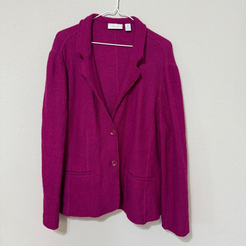 Chico's Wool Blend Fuchsia Relaxed 2 Button Blazer Chico's Size‎ 2/Large/12